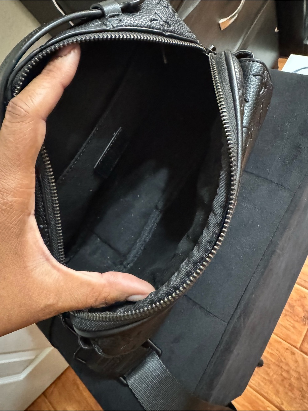 Louis Vuitton Black Monogram Embossed Messenger Bag - Picture 7 of 9